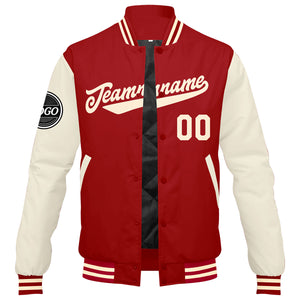 Chaqueta universitaria personalizada estilo Letterman para hombres-mujeres y jóvenes-color rojo crema