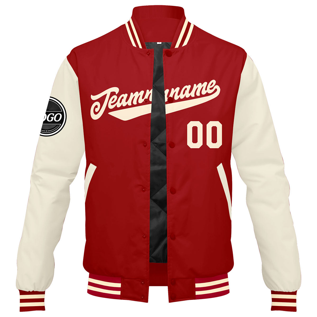 Chaqueta universitaria personalizada estilo Letterman para hombres-mujeres y jóvenes-color rojo crema