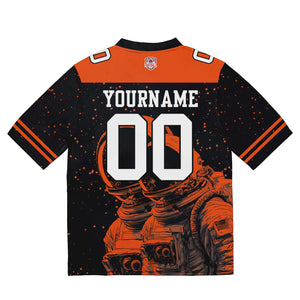 Camiseta de fútbol personalizada con nombre y número del equipo bordados-color negro y naranja