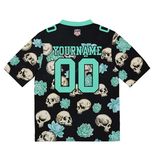 Camiseta de fútbol personalizada con nombre y número del equipo bordados y estampados en forma de calavera -Verde claro