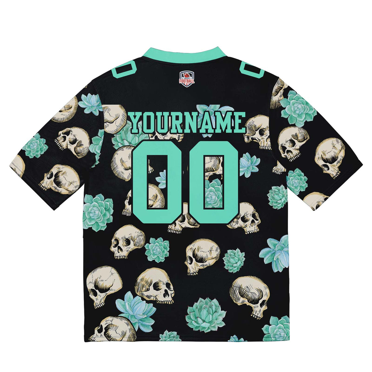 Camiseta de fútbol personalizada con nombre y número del equipo bordados y estampados en forma de calavera -Verde claro