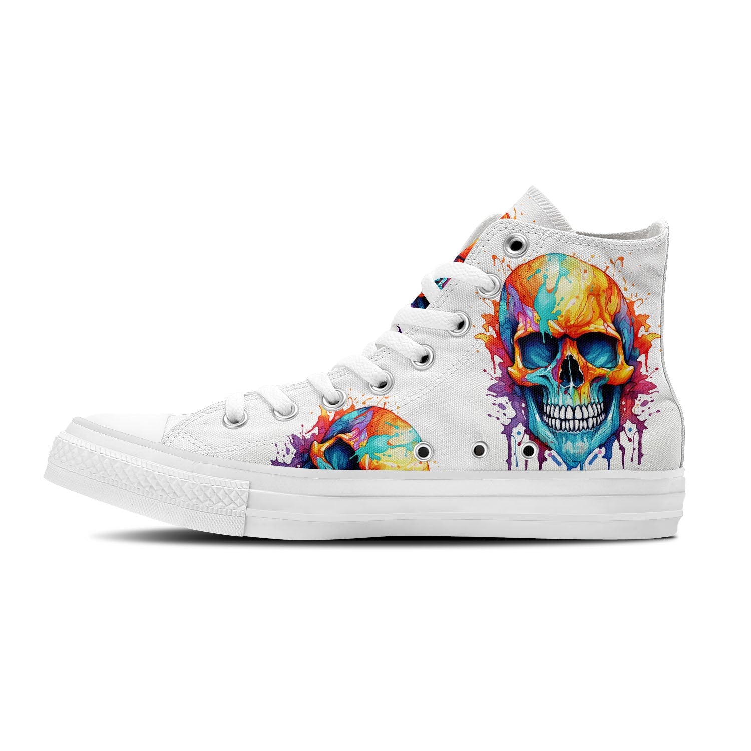 Paleta gótica: Zapatillas de lona de media caña para hombre y mujer: Abraza la elegancia oscura con un diseño de calaveras a lápiz-una fusión de colores y patrones intrincados