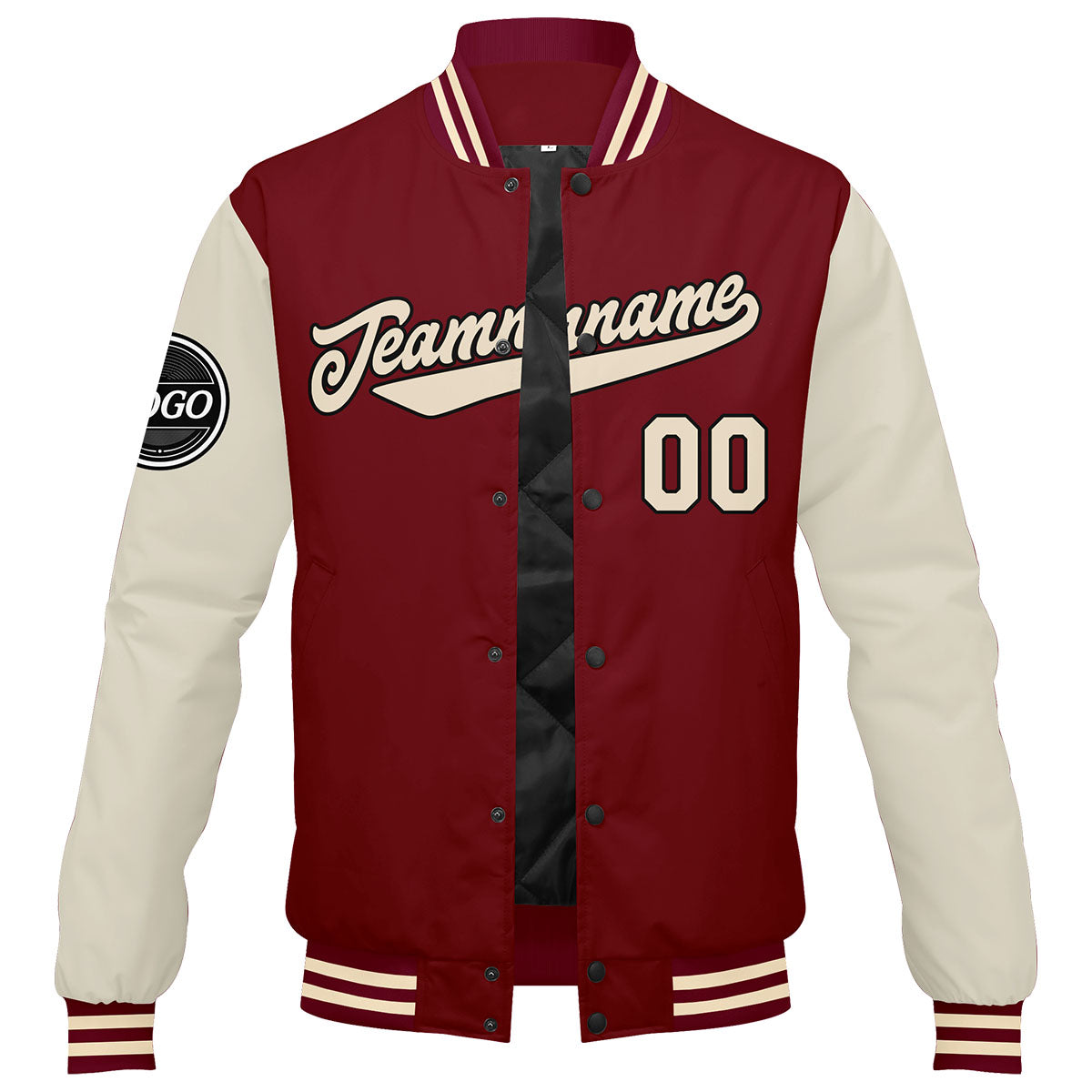 Chaqueta universitaria personalizada estilo Letterman para hombres-mujeres y jóvenes-color crema carmesí
