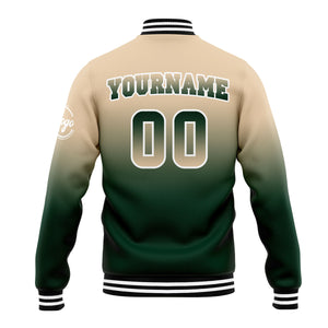 Chaqueta universitaria personalizada estilo Letterman para hombres-mujeres y jóvenes-color caqui y verde oscuro