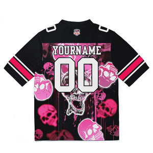Camiseta de fútbol personalizada con nombre y número del equipo bordados y estampados-estilo grafiti con calavera rosa