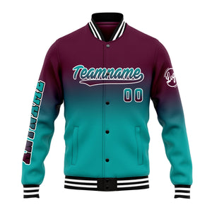 Chaqueta universitaria personalizada estilo Letterman para hombres-mujeres y jóvenes-color burdeos y verde azulado
