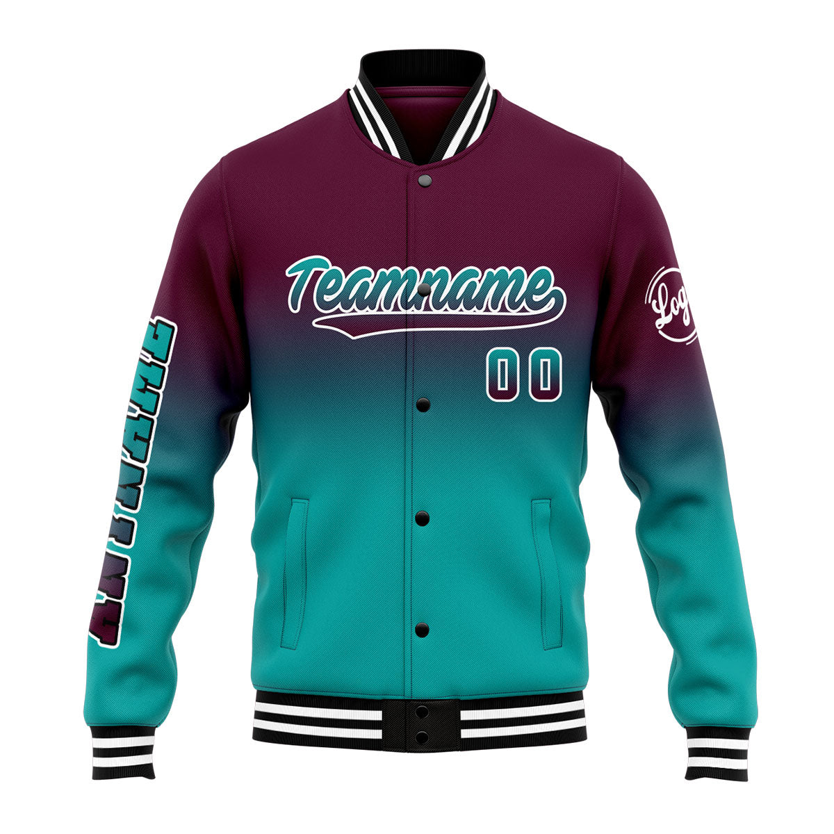 Chaqueta universitaria personalizada estilo Letterman para hombres-mujeres y jóvenes-color burdeos y verde azulado