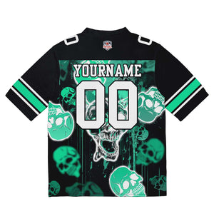 Camiseta de fútbol personalizada con nombre y número del equipo bordados y estampados-estilo grafiti con calavera -Verde claro