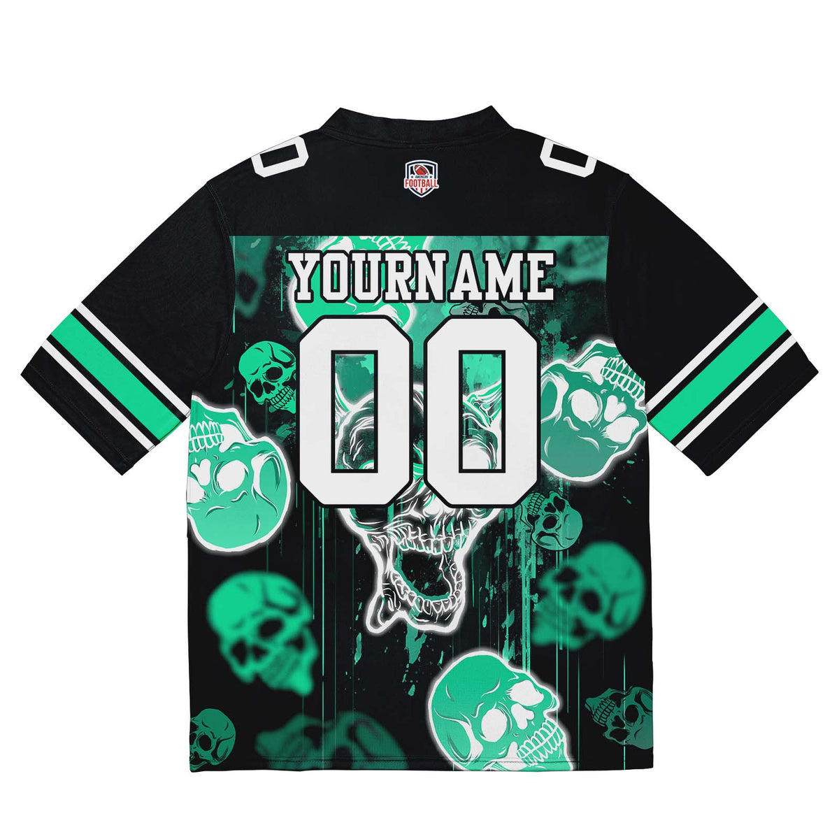 Camiseta de fútbol personalizada con nombre y número del equipo bordados y estampados-estilo grafiti con calavera -Verde claro