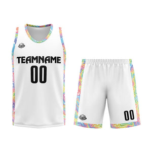 Uniforme de baloncesto blanco personalizado con tu logotipo-nombre y número impresos