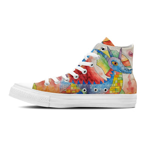 Elegancia Jurásica: Da rienda suelta a tu creatividad con estas zapatillas de lona de caña alta Moda unisex adornada con el cautivador y divertido diseño de estampados artísticos de dinosaurios