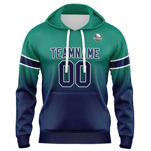 Sudadera con capucha personalizada con degradado para hombre-mujer-niña o niño Estampa tu logotipo-nombre y número Verde y azul marino