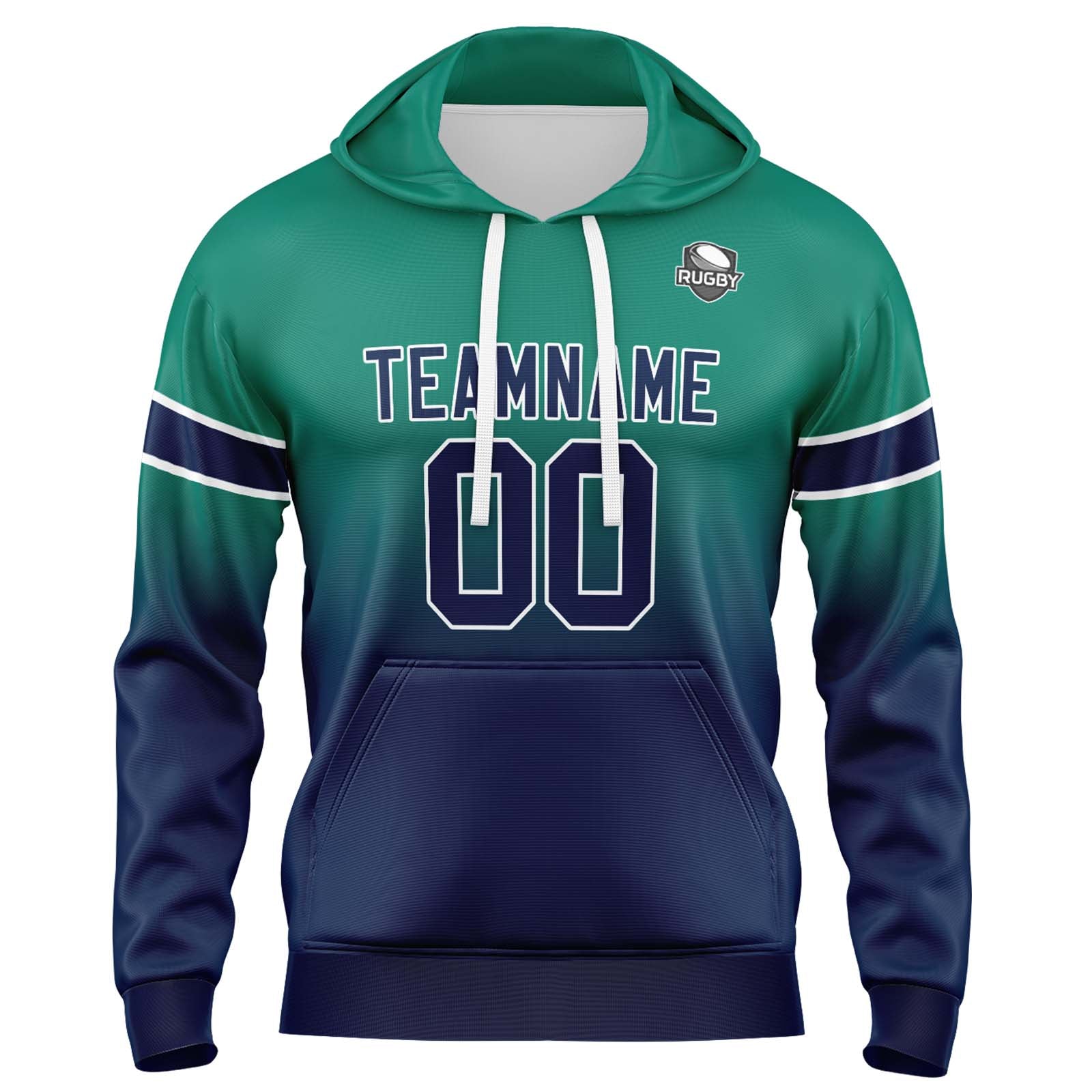 Sudadera con capucha personalizada con degradado para hombre-mujer-niña o niño Estampa tu logotipo-nombre y número Verde y azul marino