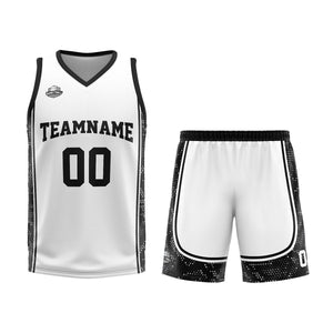 Uniforme de baloncesto personalizado blanco y negro con tu logotipo-nombre y número impresos