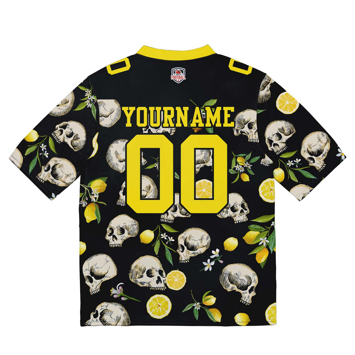 Camiseta de fútbol personalizada con nombre y número del equipo bordados y estampado de calavera -Amarillo limón