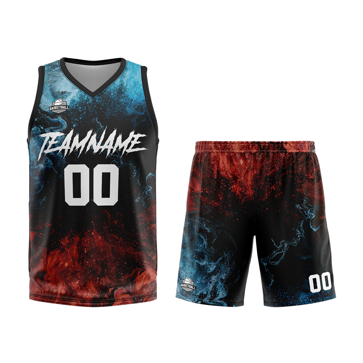 Uniforme de baloncesto personalizado de Water and Fire con tu logotipo-nombre y número impresos
