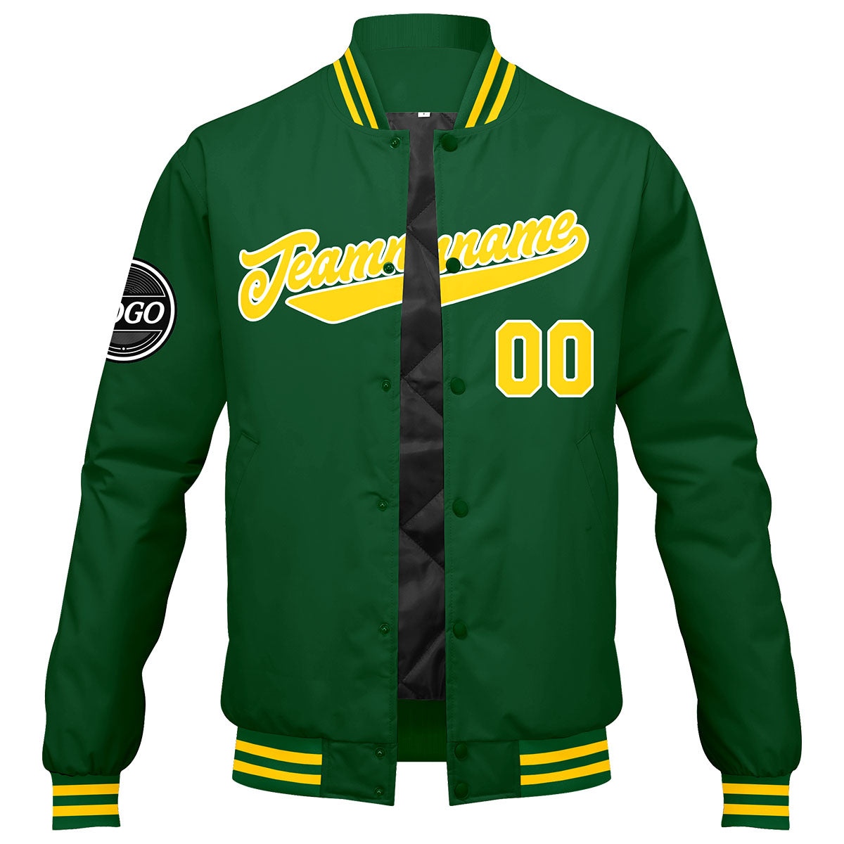 Chaqueta universitaria personalizada estilo Letterman para hombres-mujeres y jóvenes-color verde y amarillo