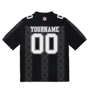 Camiseta de fútbol personalizada con franja estampada con el nombre y el número del equipo -Negra