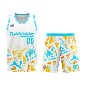 Uniforme de baloncesto personalizado blanco y azul claro con tu logotipo-nombre y número impresos