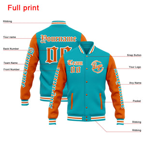 Chaqueta universitaria personalizada estilo Letterman para hombres-mujeres y jóvenes-color verde azulado y naranja