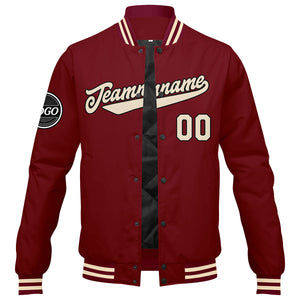 Chaqueta universitaria personalizada estilo Letterman para hombres-mujeres y jóvenes-color crema carmesí