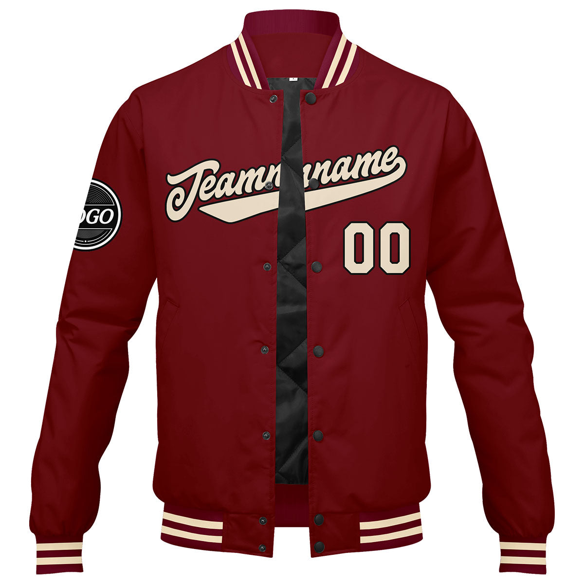 Chaqueta universitaria personalizada estilo Letterman para hombres-mujeres y jóvenes-color crema carmesí