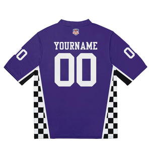 Camiseta de fútbol personalizada con nombre y número del equipo bordados-color morado y blanco