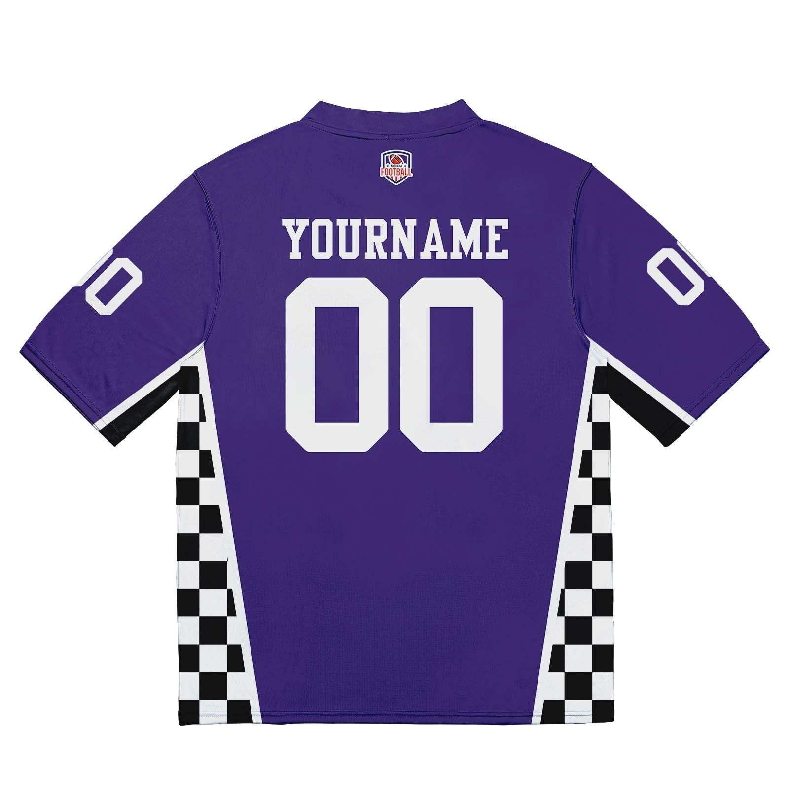 Camiseta de fútbol personalizada con nombre y número del equipo bordados-color morado y blanco