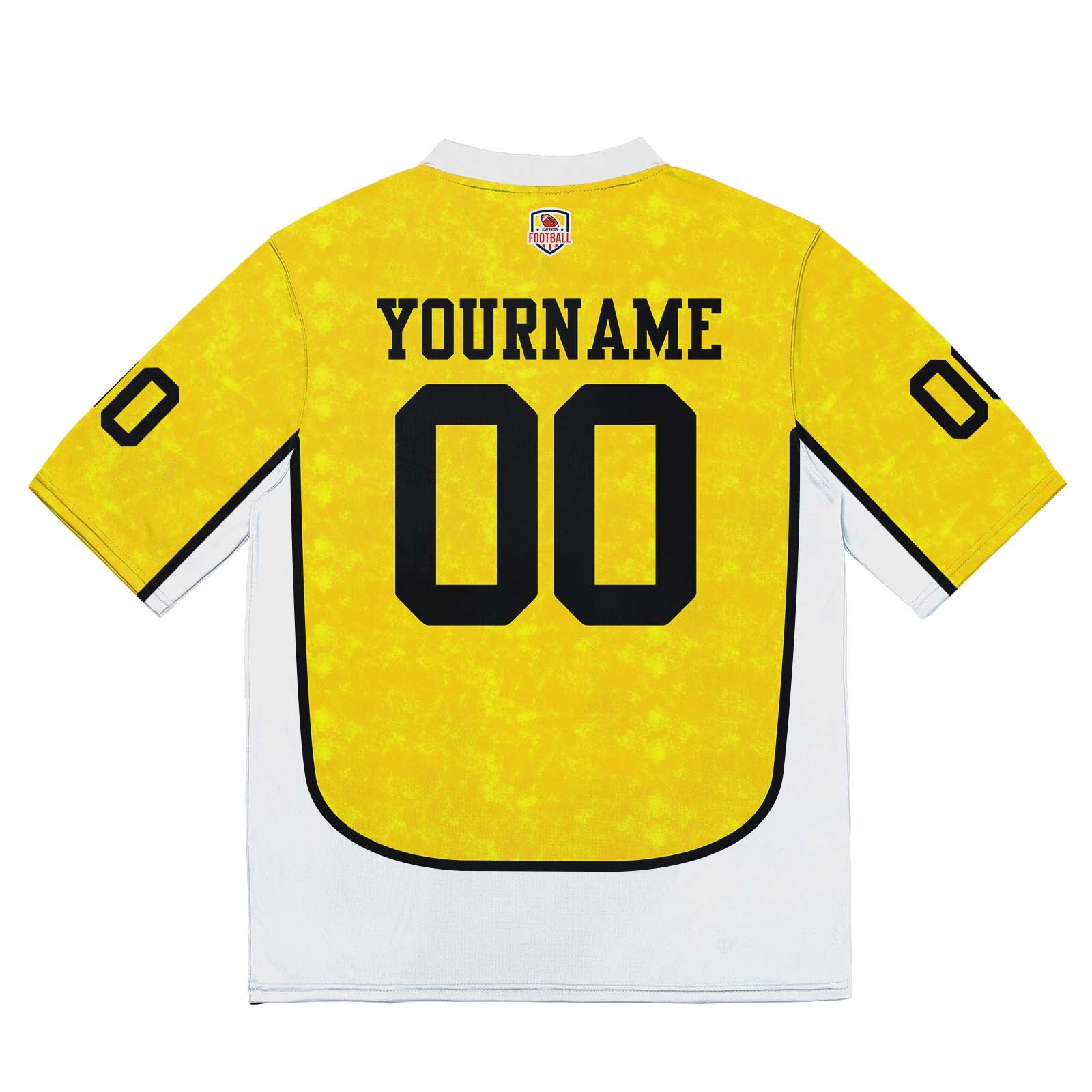 Camiseta de fútbol personalizada con nombre y número del equipo impresos y bordados en color amarillo