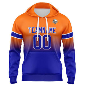 Sudadera con capucha personalizada con degradado para hombre-mujer-niña o niño Imprime tu logotipo-nombre y número Color naranja y azul marino
