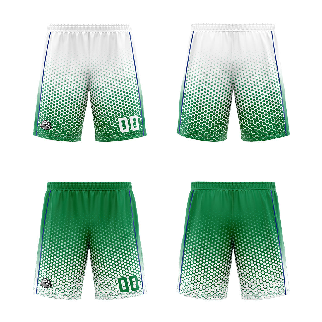 Traje de baloncesto reversible personalizado blanco-verde y azul para adultos y niños