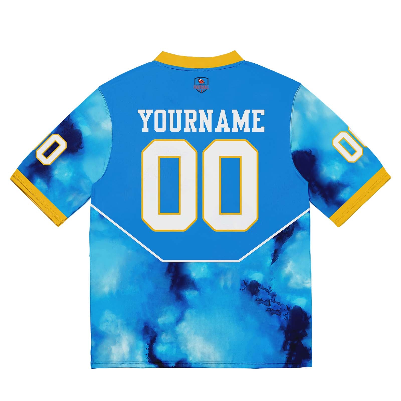 Camiseta de fútbol personalizada con nombre y número del equipo impresos y bordados-color azul y amarillo