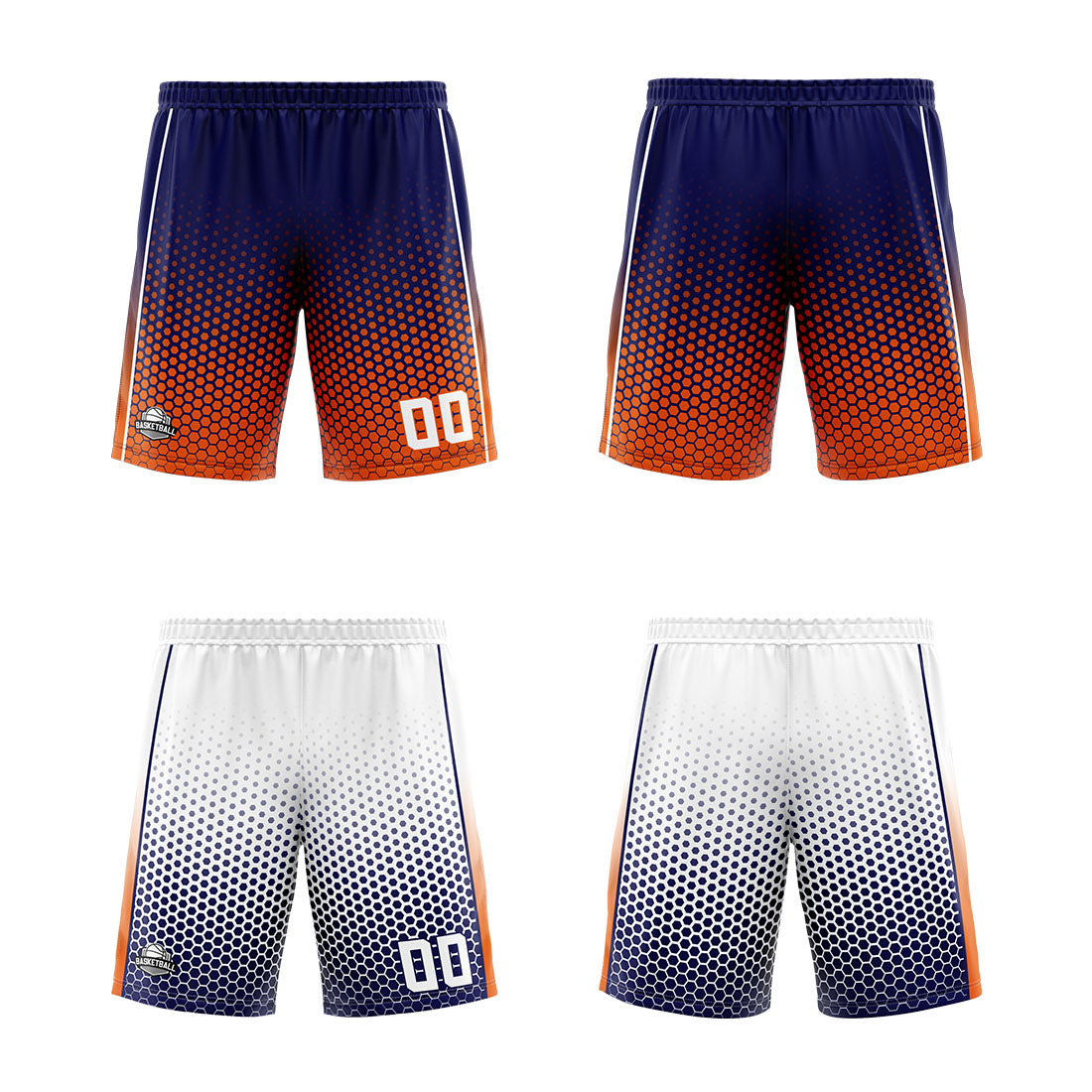 Traje de baloncesto reversible personalizado azul marino-naranja y blanco para adultos y niños