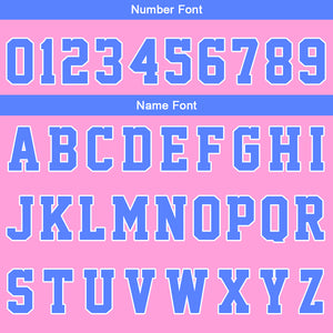 Uniforme de baloncesto personalizado azul y rosa con tu logotipo-nombre y número impresos