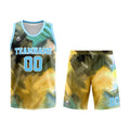 Uniforme de baloncesto personalizado azul claro y amarillo con tu logotipo-nombre y número impresos