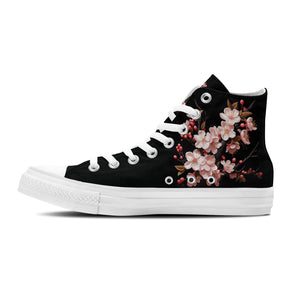 Armonía primaveral: deja volar la belleza de la naturaleza con estas zapatillas de lona de media caña para hombre y mujer El estampado de flores de ciruelo transforma cada paso en una sinfonía floral
