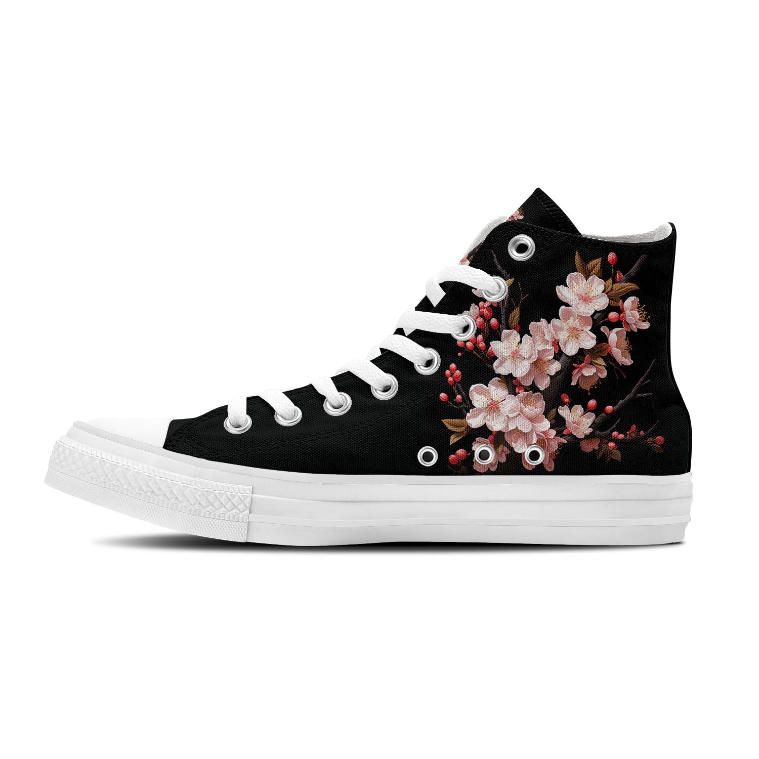 Armonía primaveral: deja volar la belleza de la naturaleza con estas zapatillas de lona de media caña para hombre y mujer El estampado de flores de ciruelo transforma cada paso en una sinfonía floral