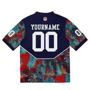 Camiseta de fútbol personalizada con nombre y número del equipo bordados-color azul marino y rojo