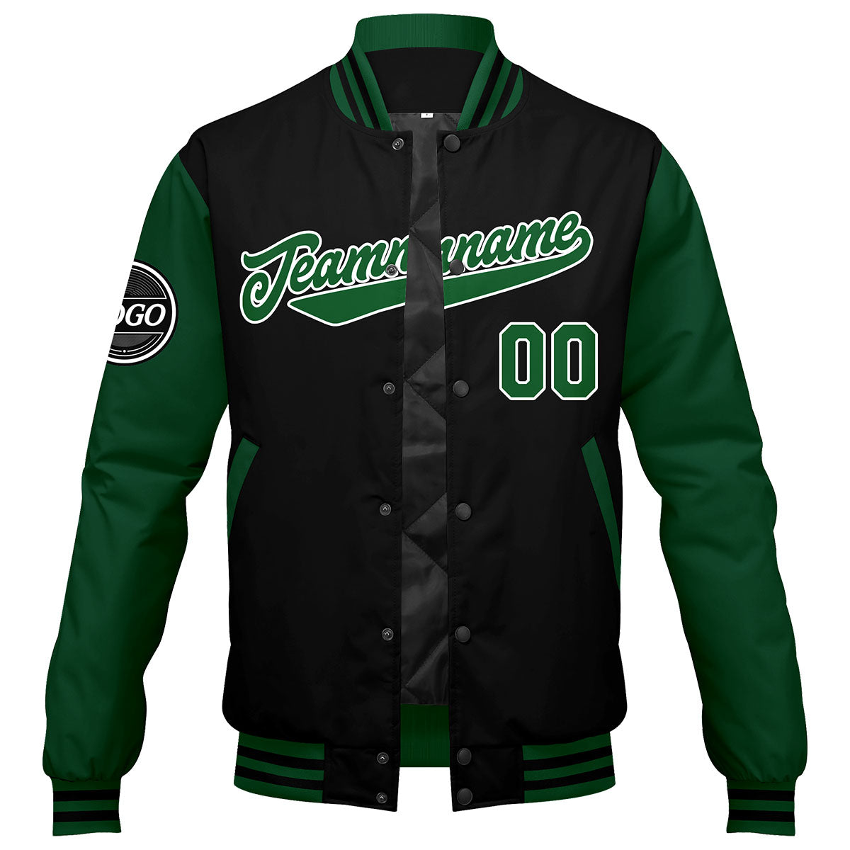 Chaqueta universitaria personalizada estilo Letterman para hombres-mujeres y jóvenes-color verde y negro