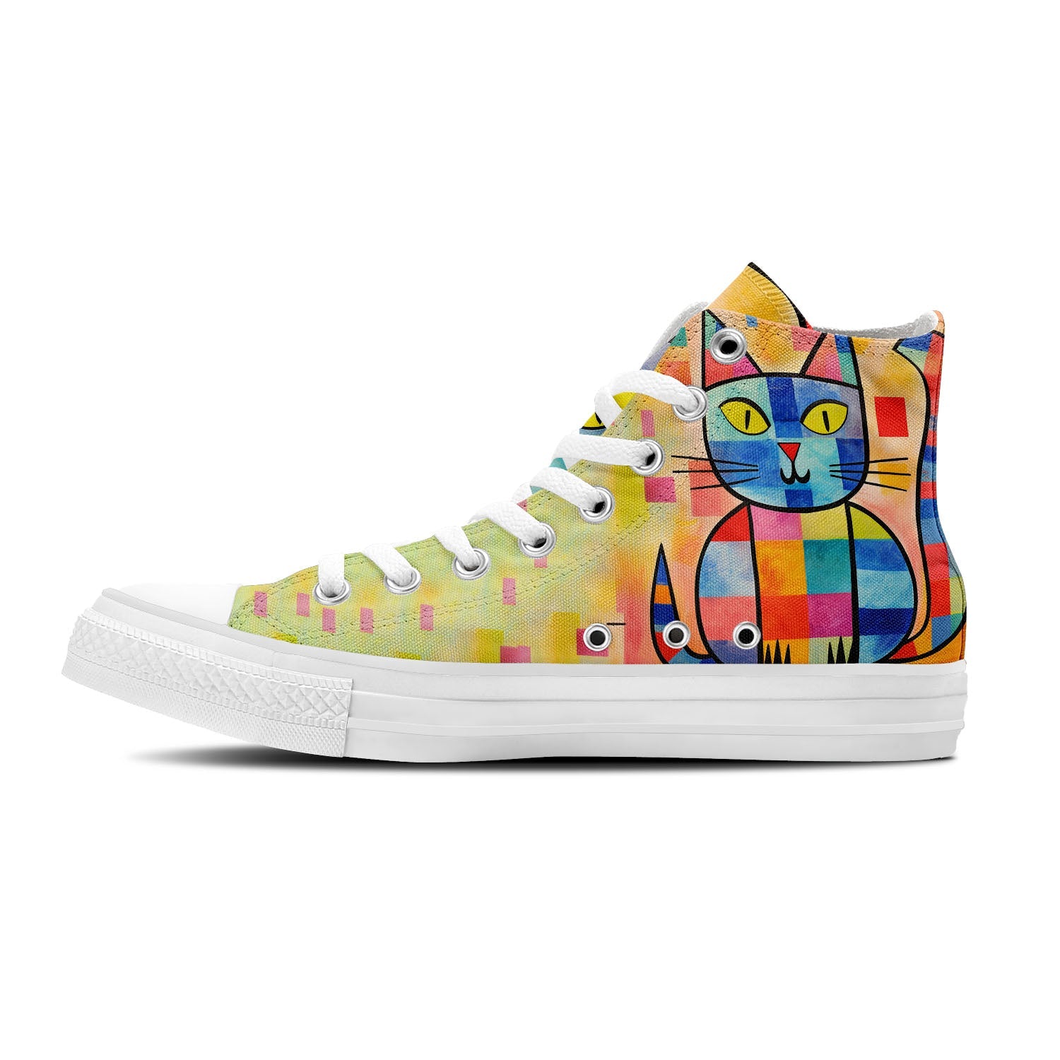 Pasarela creativa: da rienda suelta a tu imaginación con estas zapatillas de lona de caña alta: moda unisex adornada con el encanto y la originalidad de los estampados inspirados en gatos