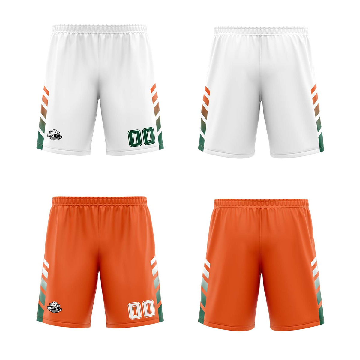 Traje de baloncesto reversible personalizado blanco-naranja y verde para adultos y niños