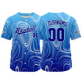 Camiseta de béisbol azul con dise?o personalizado estampado completo