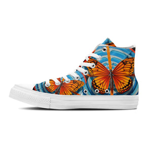 Alas etéreas: realza tu estilo con zapatillas de lona de media caña para hombre y mujer Cautivadores diseños de mariposas Op Art en cada paso