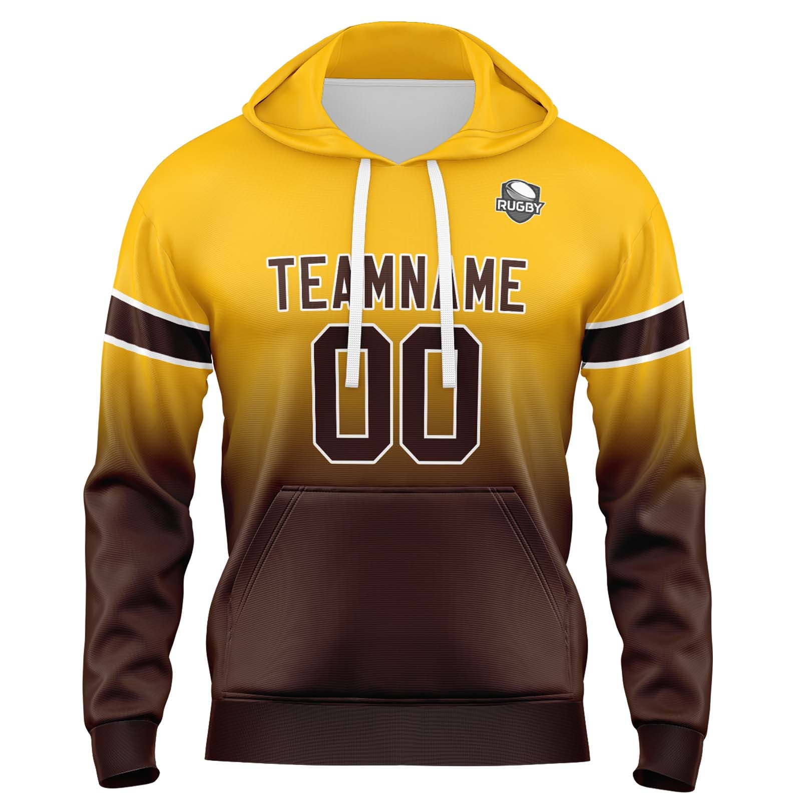 Sudadera con capucha degradada personalizada para hombre-mujer-niña o niño Imprime tu logotipo-nombre o número en amarillo y marrón