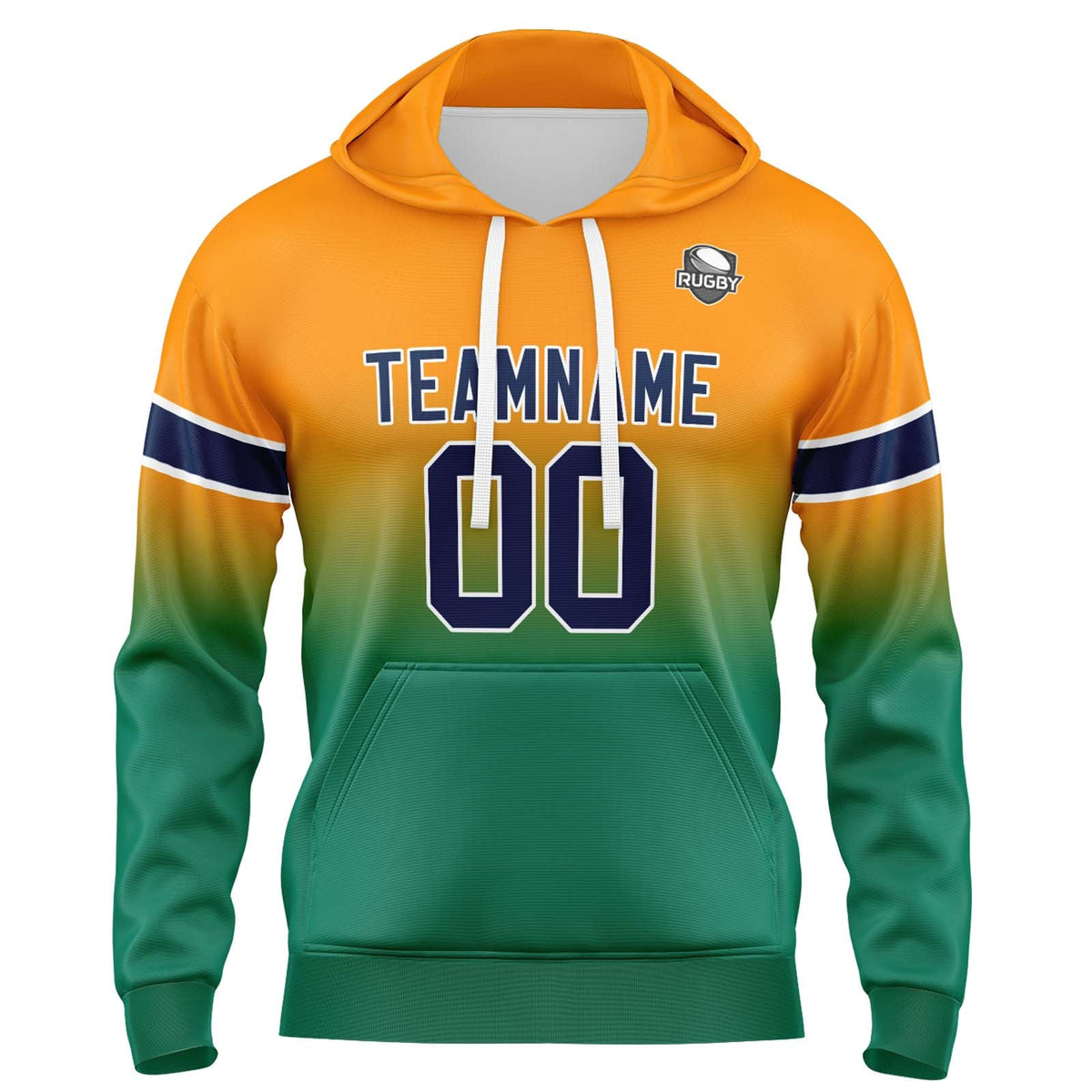Sudadera con capucha personalizada con degradado para hombre-mujer-niña o niño Estampa tu logotipo-nombre y número Naranja y verde
