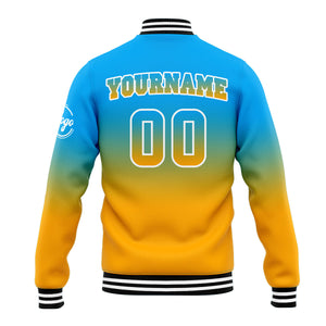 Chaqueta universitaria personalizada estilo Letterman para hombres-mujeres y jóvenes-color azul claro y naranja