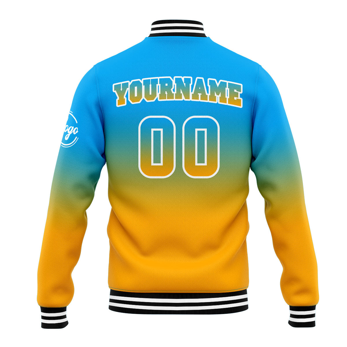 Chaqueta universitaria personalizada estilo Letterman para hombres-mujeres y jóvenes-color azul claro y naranja