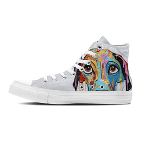 Estilo Canino Abstracto: Zapatillas de lona de media caña para hombre y mujer: Disfruta de la fusión entre arte y amigos peludos con imágenes de perros que gotean arte