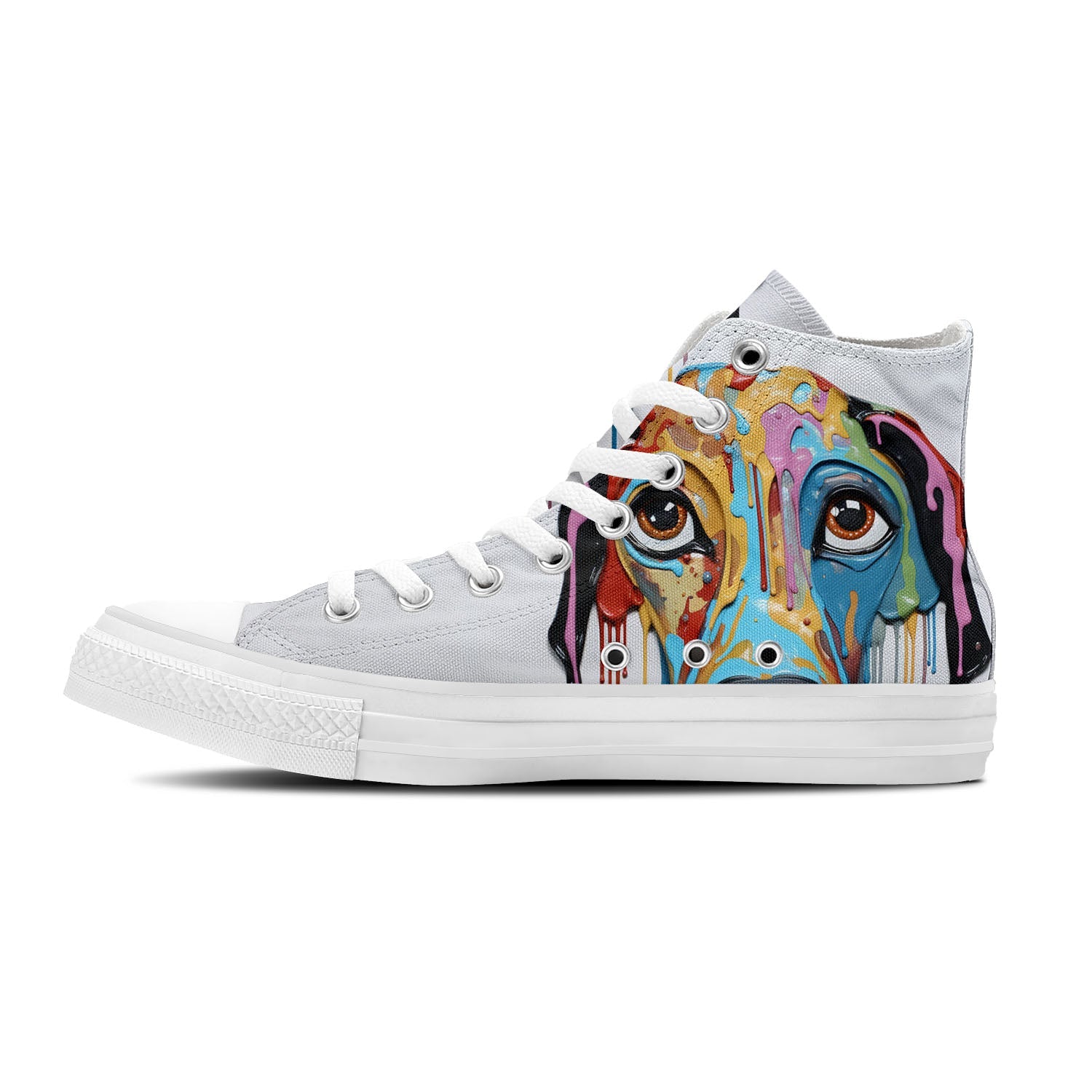 Estilo Canino Abstracto: Zapatillas de lona de media caña para hombre y mujer: Disfruta de la fusión entre arte y amigos peludos con imágenes de perros que gotean arte