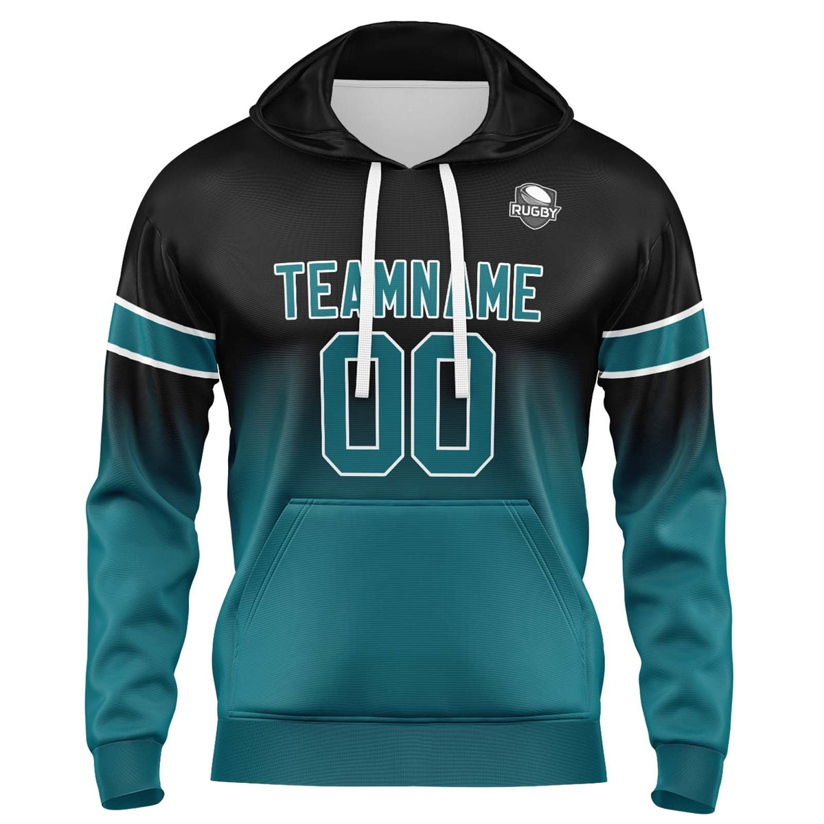 Sudadera con capucha personalizada con degradado para hombre-mujer-niña o niño Estampa tu logotipo-nombre y número en negro y verde